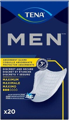 TENA MEN Maximum Guard Incontinence Pad for Men, Moderate Absorbency, 20 count