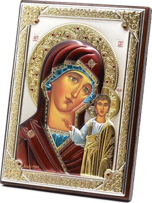 Christian Wooden Russian Greek Orthodox Icon Mother Of God Kazan. Silver Plated .999 Oklad Riza | 5.12 X 7.1 13cm 18cm Gift