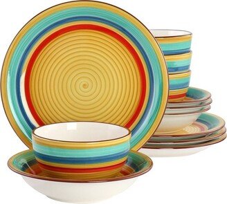 Home Rainbow 12 Piece Stoneware Dinnerware Set in Yellow Multi