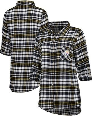 Women's Concepts Sport Black, Gold Pittsburgh Steelers Mainstay Flannel Full-Button Long Sleeve Nightshirt - Black, Gold