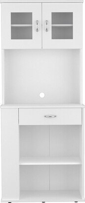 Kitchen Pantry Cabinet, Two Shelves, Double Door, One Drawer, Three Side Shelves -White