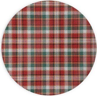 Plates: Fuzzy Look Christmas Plaid - Red And Green Plates, 10X10, Red