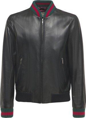 Leather jacket w/ Web detail