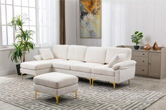 Calnod L-Shaped Living Room Sectional Sofa, Convertible Modular Sofa with Gold Metal Legs-AB