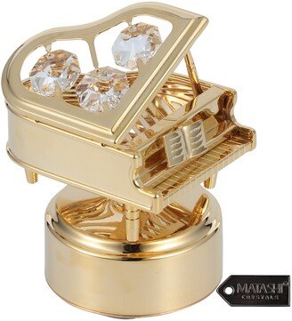 Matashi Home Decorative Tabletop Showpiece 24K Gold Plated Wind Up Music Box with Crystal Studded Grand Piano Figurine