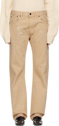 Beige Embroidered Jeans