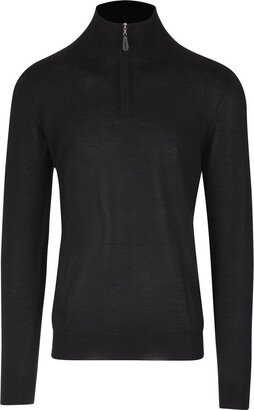 Half-Zip Favonio Pullover In Dark Grey Silk and Cashmere