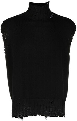 Distressed-Effect Sleeveless Jumper-AA