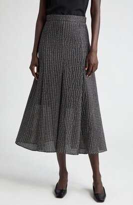 Metallic High Waist A-Line Midi Skirt