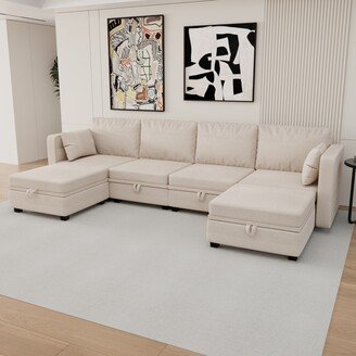 EDWINRAYLLC Modular Sofa U Shaped Sectional Couch with Reversible Chaise Free Combination Couch with Storage Seats and 2 Same Color Pillows