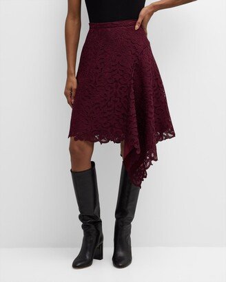 Asymmetric Scroll Lace Midi Skirt