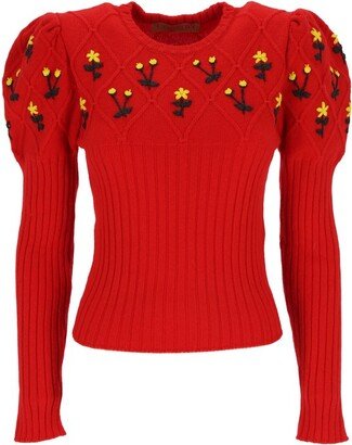 Oma Floral Embroidery Crewneck Sweater