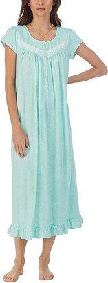 Long Cap Sleeve Gown (Aqua Print) Women's Pajama