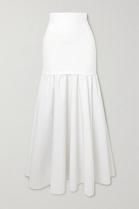 Stretch-jersey And Poplin Midi Skirt - White