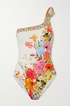 Embellished Floral-print Swimsuit - Red