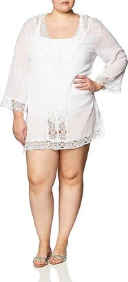 Women's Plus Size Lace V-Neck Tunic Dress (White / Island Fare Print) Women's Swimwear Sets