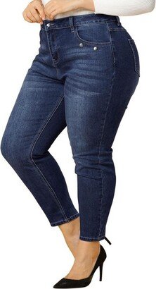 Agnes Orinda Women's Plus Size Denim Mid-Rise Stretch Washed Skinny Jeans Blue 4X