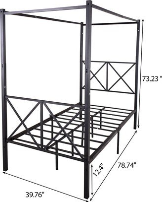 Metal Canopy Bed Frame, Platform Bed Frame with X Shaped Frame