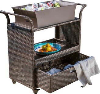 Ravenna Wicker Patio Bar Cart with Ice Bin - Brown