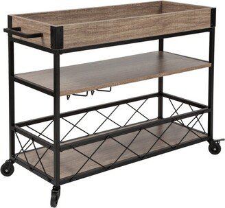 Emma and Oliver Light Oak Wood Kitchen Bar Cart, Stemware Rack and Locking Casters