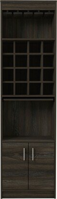 Kava Bar Cabinet with 16 Wine Cubbies, 12 Glass Racks, 1 Shelf, Concealable Serving Tray, and Double Door - N/A