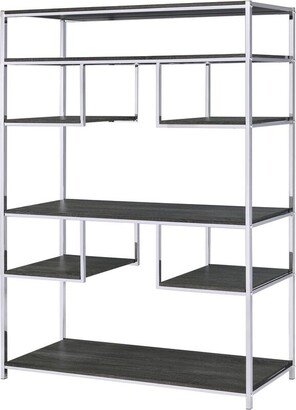 IGEMAN Vonara Bookshelf, Rustic Gray Oak & Chrome