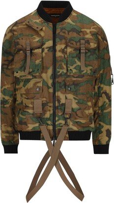 Camouflage-Printed Strp-Detailed Bomber Jacket