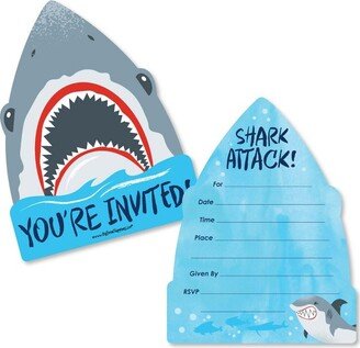 Big Dot of Happiness Shark Zone - Shaped Fill-In Invites - Jawsome Party or Birthday Party Invite Cards with Envelopes - Set of 12