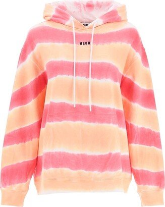 Striped Tie-Dyed Drawstring Hoodie