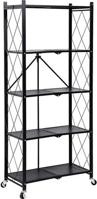 Global Pronex 5-Tier Heavy Duty Foldable Metal Rack Storage Shelving Unit with Wheels Moving Easily Organizer Shelves Great