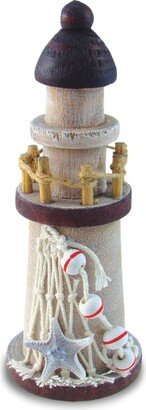 Brown Wooden Lighthouse Decor with Fishing Net - 6 Inches