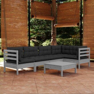 7 Piece Patio Lounge Set with Cream Cushions Pinewood - 25 x 25 x 24.6-AA