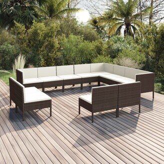 12 Piece Patio Lounge Set with Cushions Poly Rattan Brown-AF