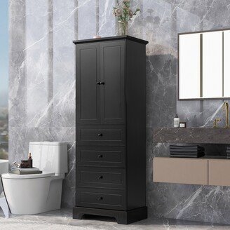 HOMEBAY Storage Cabinet with 2 Doors and 4 Drawers for Bathroom, Office, Adjustable Shelf, MDF Board with Painted Finish