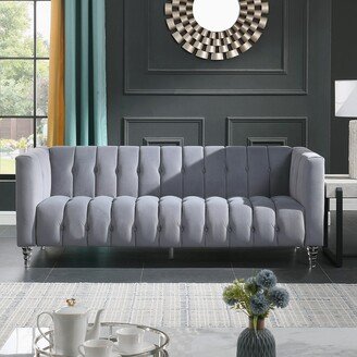 TOSWIN Modern Velvet 3 Seater Sofa Upholstered Chesterfield Bench Couches, Luxurious Plush Lines Decorate Sofa with Acrylic Leg