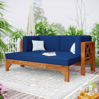 Telepassa Extendable Wooden Outdoor Patio Sofa Set with Thick Cushions