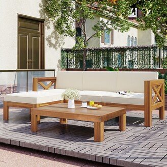 GEROJO 5-Piece Patio Sectional Sofa, Modern Outdoor Wood Corner Sofa Seating Group Set