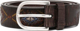 Embroidered-Design Leather Belt