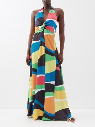 Jennifer Geometric-print Satin Maxi Dress