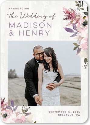 Wedding Announcements: Painted Promise Wedding Announcement, Purple, 5X7, Pearl Shimmer Cardstock, Rounded