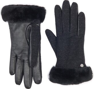 Genuine Shearling Lined Leather Paneled Gloves