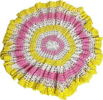 Vintage Oversize Hand Crocheted Doily Fancy 18 Double Ruffle Grannycore Sherbet