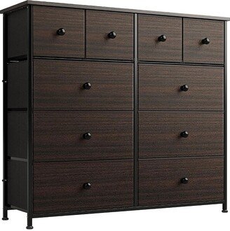 REAHOME 10-Drawer Steel Frame Bedroom Storage Organizer Chest Dresser with Waterproof Top, Adjustable Feet, and Wall Safety Attachment, Dark Brown