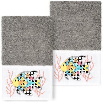 Feliz Embellished Hand Towel - Set of 2 - Dark Gray