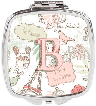 CJ2002-BSCM Letter B Love in Paris Pink Compact Mirror