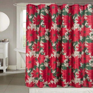 RT Designers Collection Christmas Flower Poinsettia Slub Shower Curtain 70 x 72 Red