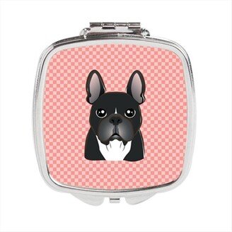 BB1227SCM Checkerboard Pink French Bulldog Compact Mirror, 2.75 x 3 x .3 In.