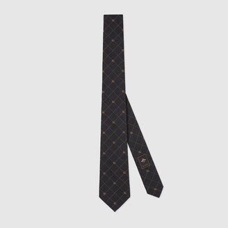 Double G and check silk jacquard tie