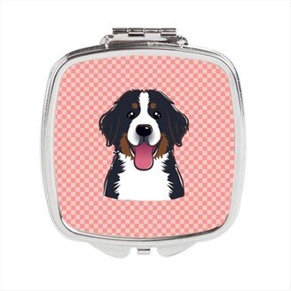 BB1237SCM Checkerboard Pink Bernese Mountain Dog Compact Mirror, 2.75 x 3 x .3 In.