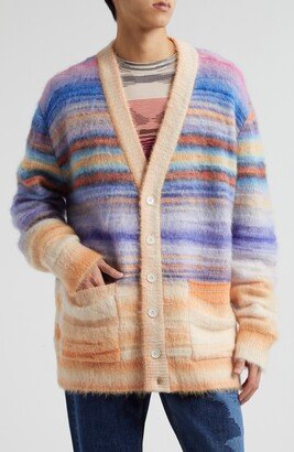 Stripe Wool, Alpaca & Mohair Blend V-Neck Cardigan